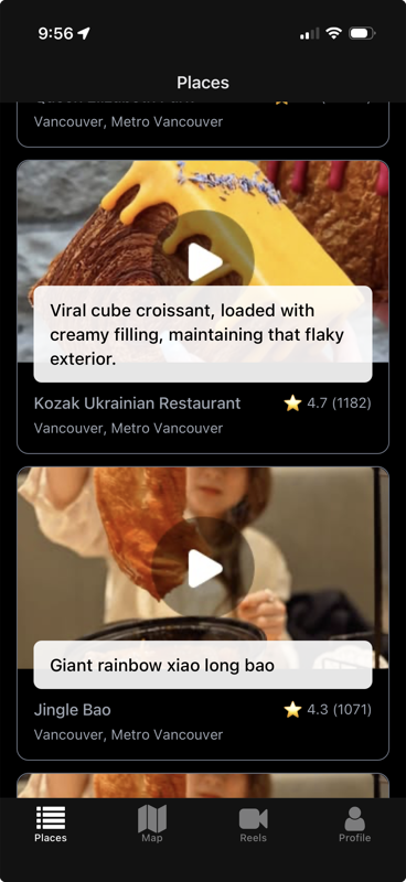 Places list showing saved restaurants in Vancouver
